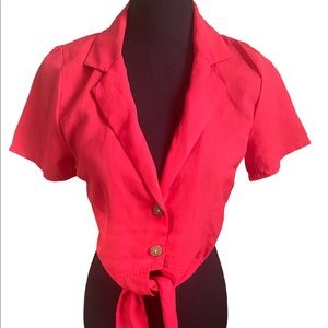 Short Sleeve Tied Button up Crop Top